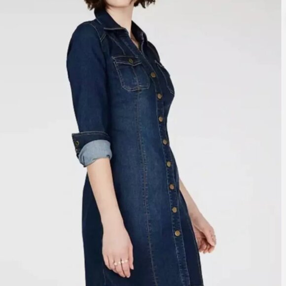 INC International Concepts Women's Jeans Dress Sz 8 Fitted Denim Shirtdress NEW! - Picture 4 of 9